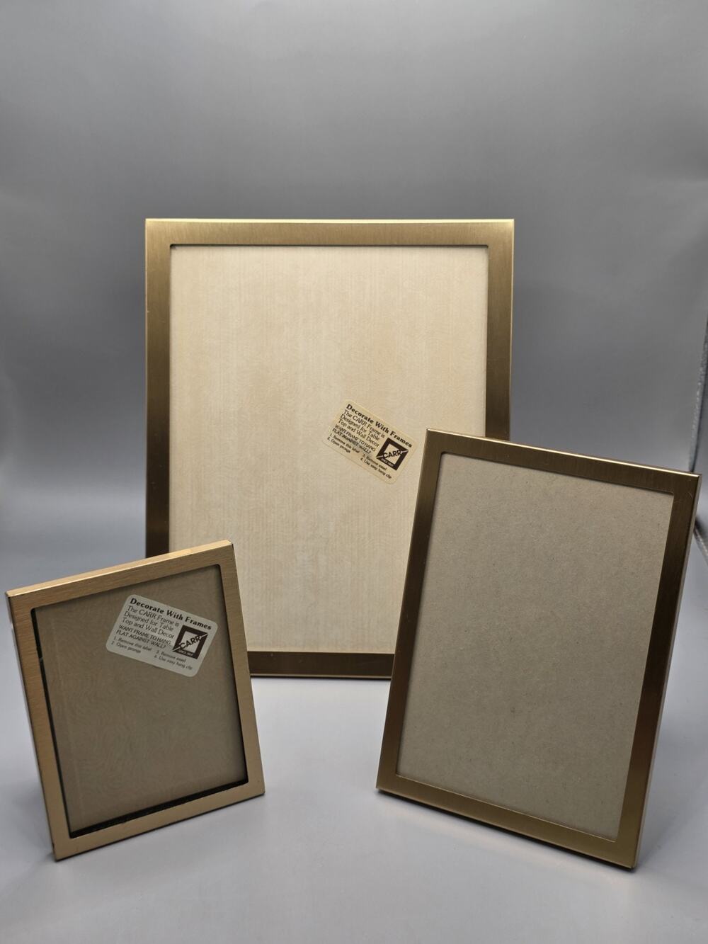 Lot of 3 Vintage CARR Gold Metal Picture Frames Tabletop Gallery Wall Decor Set